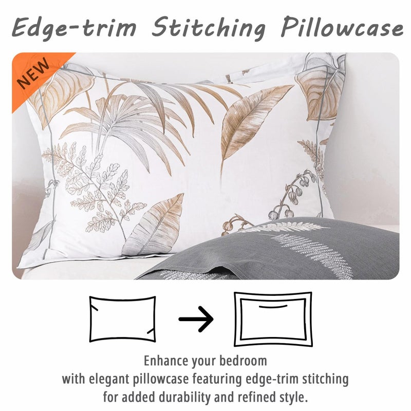 ALEISSEL Natural Cotton 3pcs Floral Comforter Sets Queen Size-Gray Comforter with Luxurious Brown Branches and Taupe & Gray Leaves on White, Reversible Lightweight Bedding Sets(Queen) - Image 4